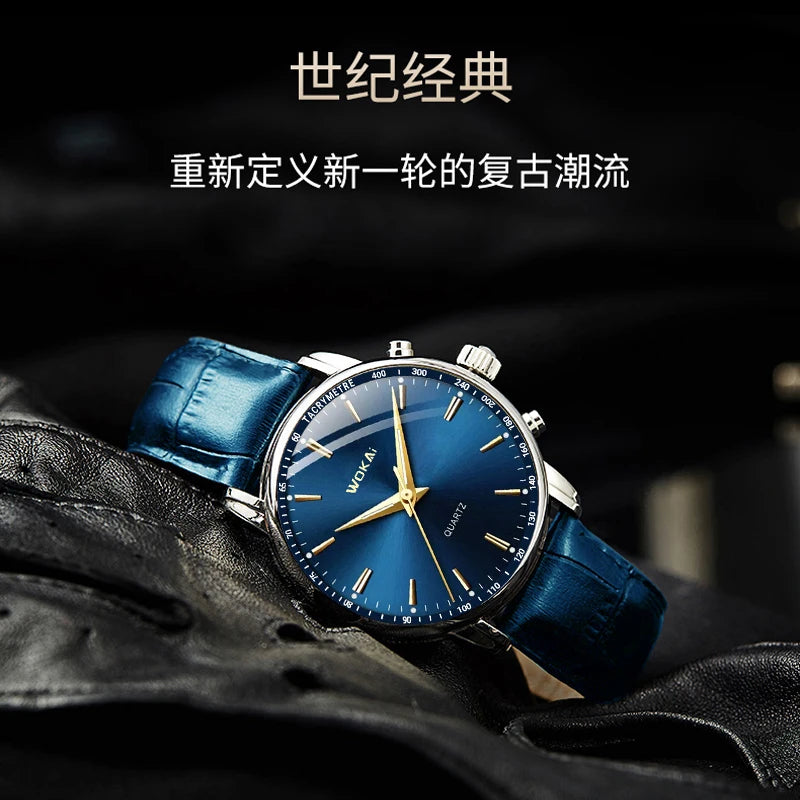 WOKAI high quality fashion casual ladies large dial small strap leather strap quartz watch women's simple style student clock