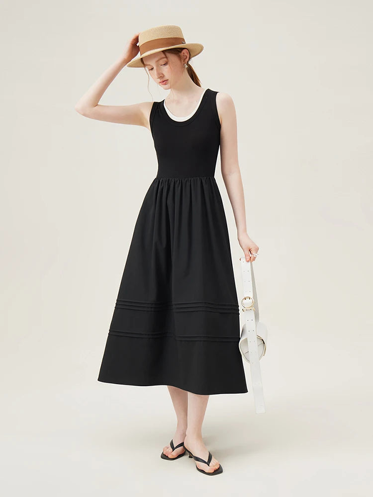 FSLE Classic Cleanfit Elegant Fake Two-pieces Vest Summer Women Long Dress 2024 New Versatile Casual A-Line Dress 24FS12982