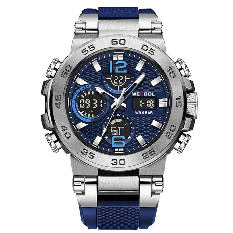WECOOL Brand Dual Display Digital W-822 50M Waterproof Alarm Clock Luminous Watch For Man