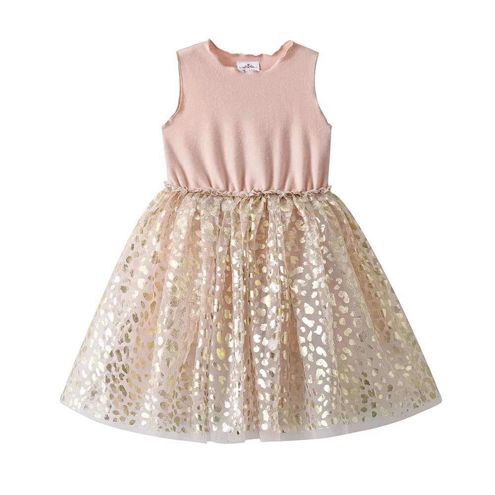 DXTON Summer Princess Dress For Girls Knitting Kids Clothing Printed Tulle Children Holiday Party Costume Sleeveless Girls Dress