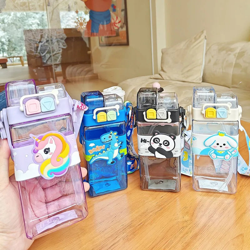 520ml Cartoon Plastic Water Bottle With Strap BPA Free Portable Creative Durable Kids Student Drinking Bottle