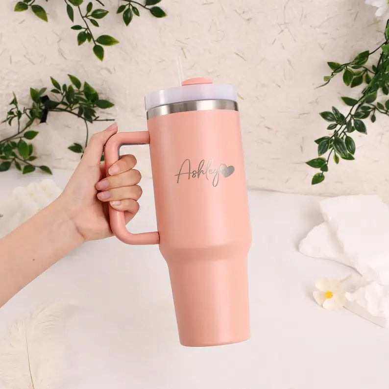 Personalized Tumbler With Engraved Name Custom 40Oz Tumbler With Handle Birthday Gifts For Women Cup Gifts Coffee Tumbler