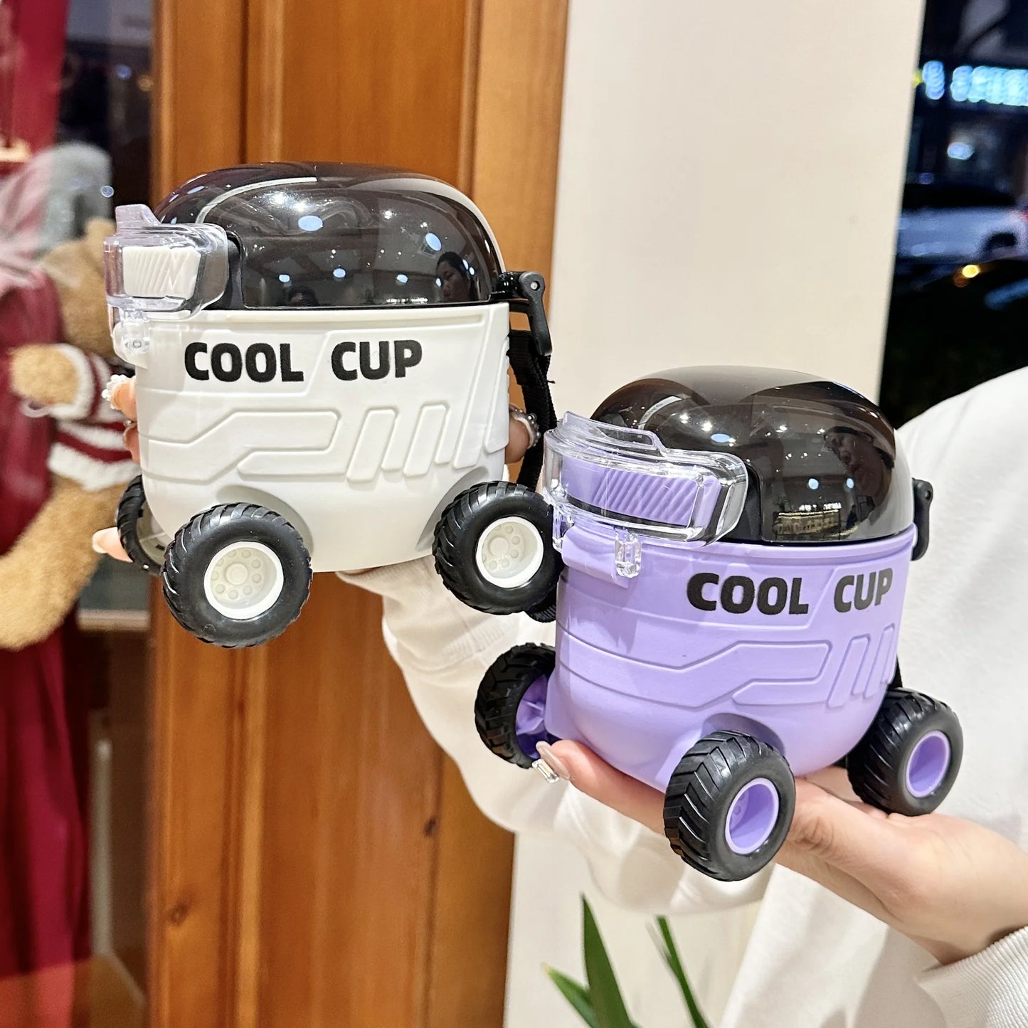550ml Cute Portable Water Bottle with Handle Kid Car Straw Water Cup Bus Shape Children's Water Bottle Drinking Cup