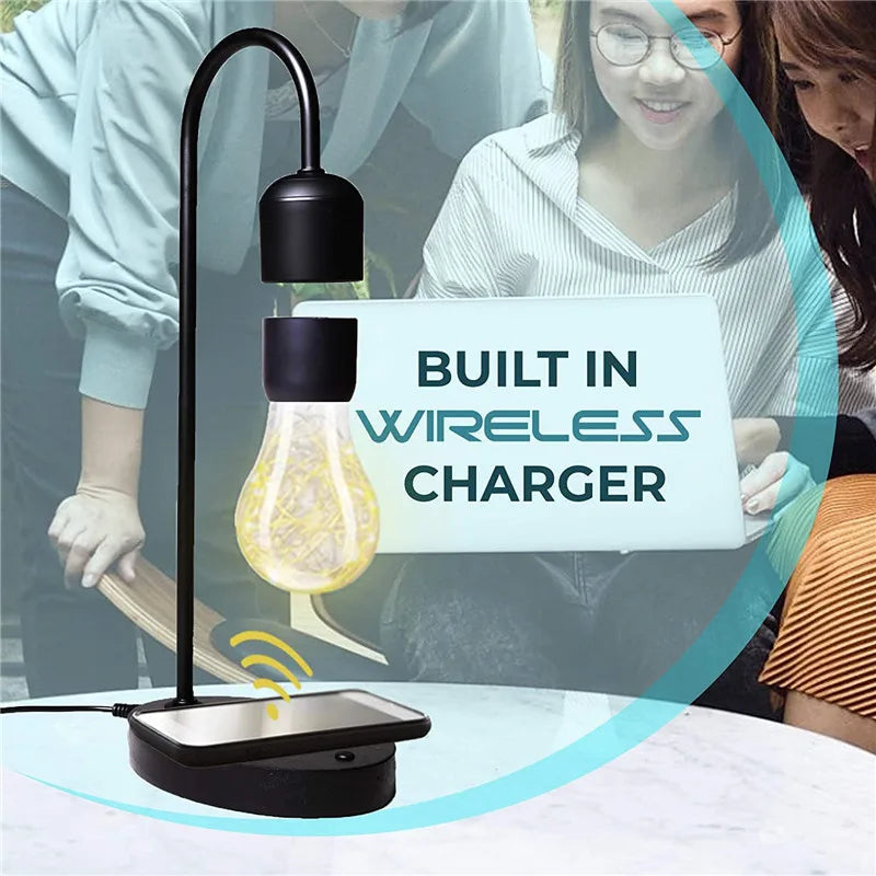 Magnetic Levitating Floating LED Night Light with Wireless Charger for Desk Lamp Home Room Office Decor Unique Mood Light Gift