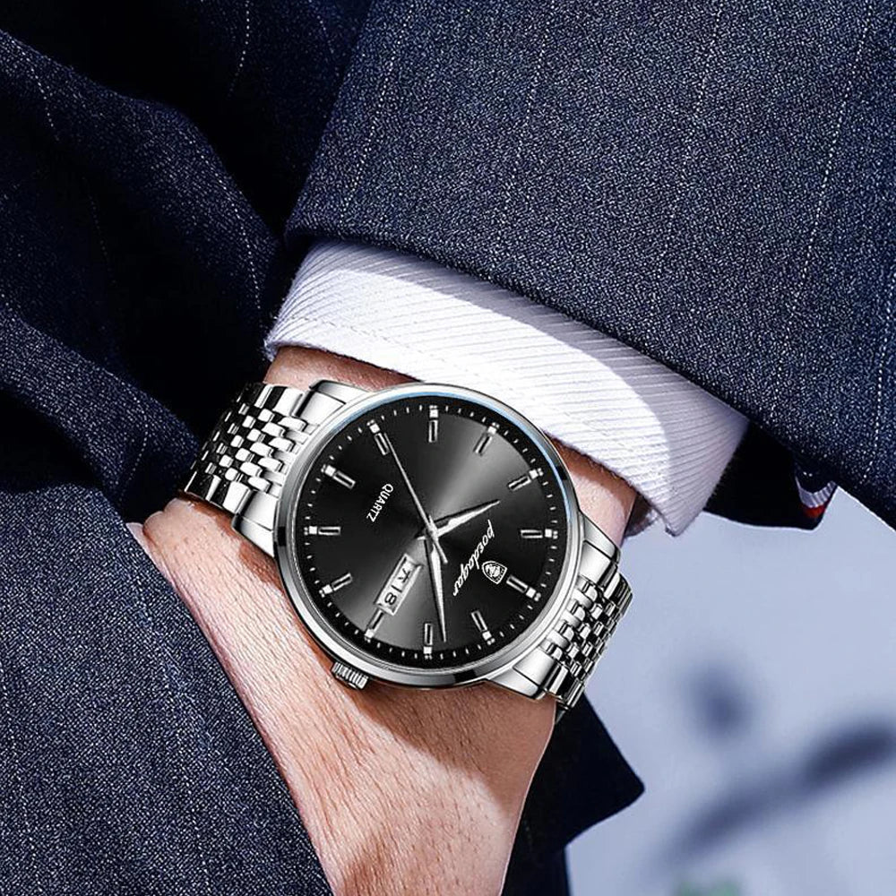 POEDAGAR Watch Men Top Brand Luxury Stainless Steel Business Date Clock Waterproof Luminous Watches Mens Sport Quartz Wristwatch