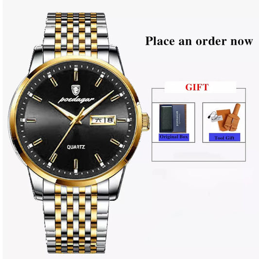POEDAGAR Watch Men Top Brand Luxury Stainless Steel Business Date Clock Waterproof Luminous Watches Mens Sport Quartz Wristwatch