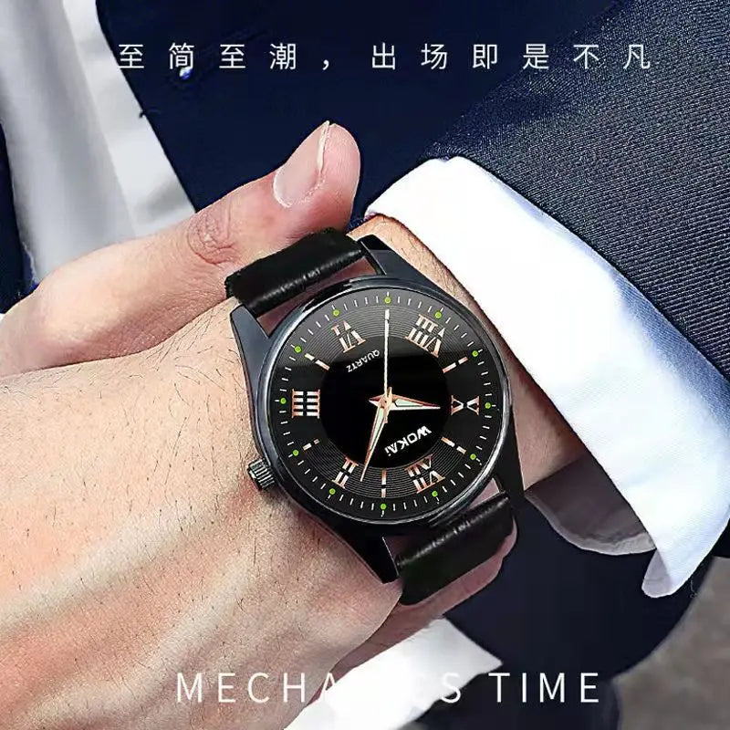 WOKAI high quality Men's Belt Quartz Blue Light Watch Men's Business Sport Waterproof glow-in-the-dark Roman vintage clock