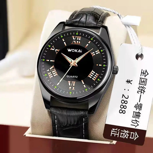 WOKAI high quality Men's Belt Quartz Blue Light Watch Men's Business Sport Waterproof glow-in-the-dark Roman vintage clock