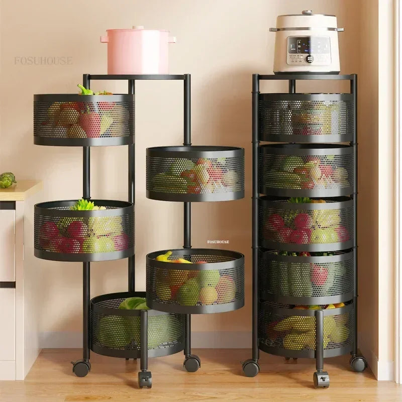 Household Auxiliary Cart with Wheels Multi-functional Rotating Kitchen Trolleys Fruit Vegetable Kitchen Storage Trolley Cart