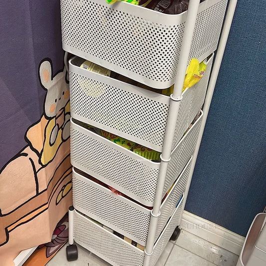 Household Auxiliary Cart with Wheels Multi-functional Rotating Kitchen Trolleys Fruit Vegetable Kitchen Storage Trolley Cart