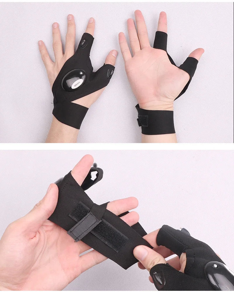 Half-finger Fishing Gloves Led Flashlight Waterproof Flashlight Outdoor Hiking Camping Fishing Rescue Survival Lighting Tool