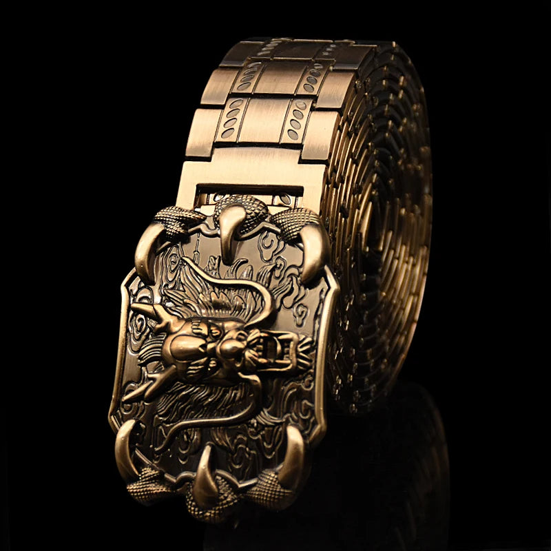 Men's belt Stainless steel Belt Retro Dragon metal Belt Gold Color Charm Belt Hip Hop Punk Strap self-defense luxury Belt male