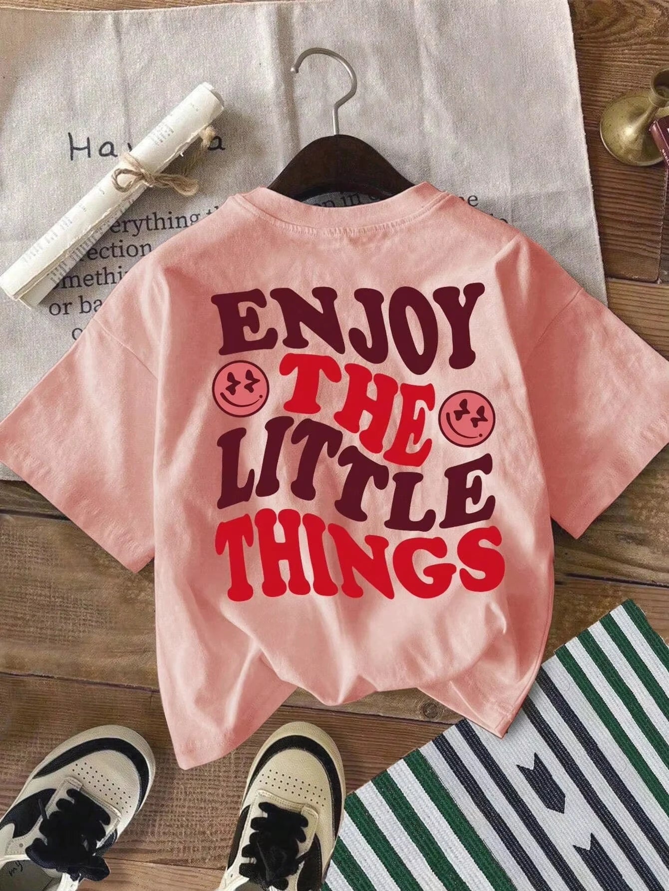 Summer Tees Y2k Harajuku Style Kids Clothing Tops All-Match Classic  Kawaii Cotton Girls Casual Simple Letter Back Print T-Shirt