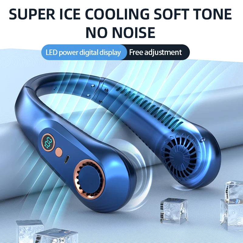 Fan 3000mA Portable Mini Hanging Neck Fan Bladeless Neckband Fan Digital Display Power Air Cooler USB Rechargeable Electric Fans