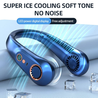 Fan 3000mA Portable Mini Hanging Neck Fan Bladeless Neckband Fan Digital Display Power Air Cooler USB Rechargeable Electric Fans