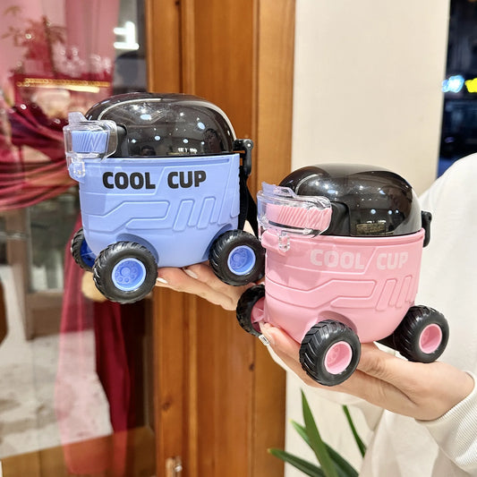 550ml Cute Portable Water Bottle with Handle Kid Car Straw Water Cup Bus Shape Children's Water Bottle Drinking Cup