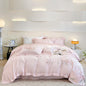 100% Egyptian Cotton Flowers Embroidery Luxury Bedding Set White/Pink Duvet Cover Set Bed Sheet/Fitted Sheet Pillowcases 4Pcs