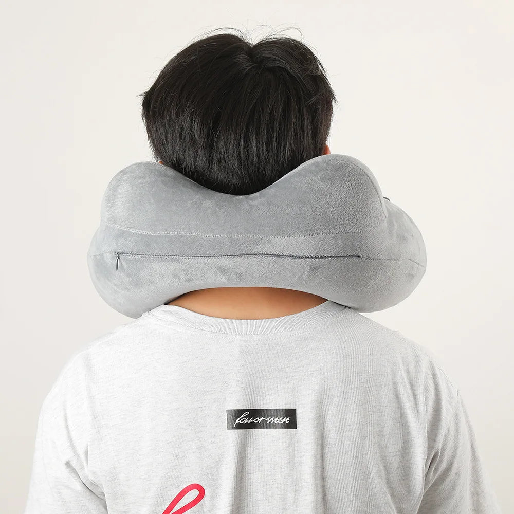 1pc Press And Inflate Portable Neck Pillow, Detachable For Cleaning, Suitable For Outdoor Travel, Business Travel, And Camping
