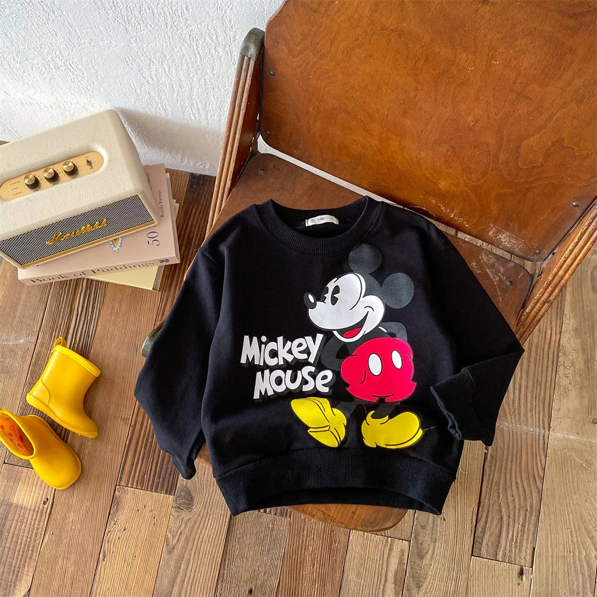 Disney Mickey Children Sweatshirt Loose Casual Fashion Hoodies Round Collar Pullovers Spring Autumn Kids Clothing Girl Sweater