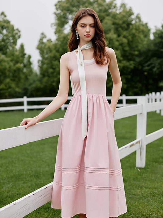 FSLE Classic Cleanfit Elegant Fake Two-pieces Vest Summer Women Long Dress 2024 New Versatile Casual A-Line Dress 24FS12982