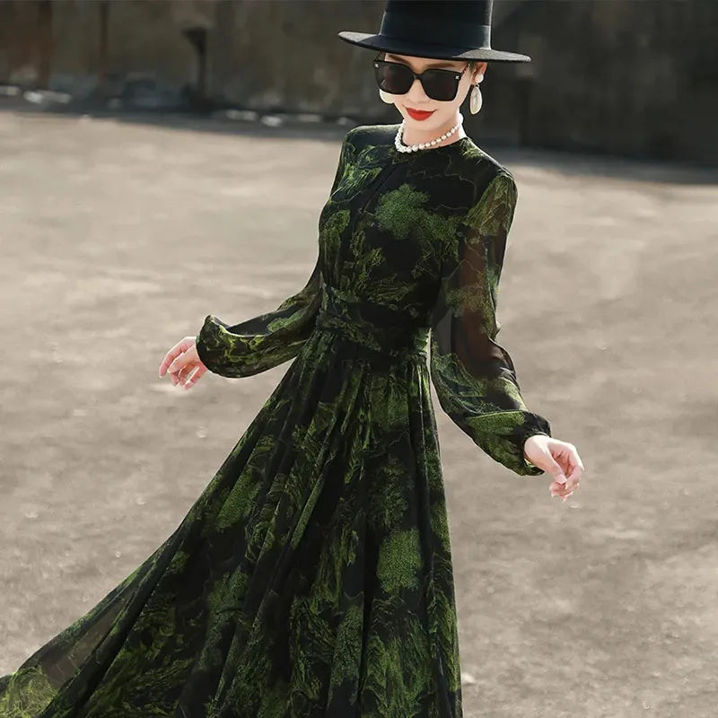 Long Dress for Women 2025 Spring Beach Bohemian Elegant Maxi Dresses Casual Female Clothing Y2K Long Sleeve Print Party Vestido