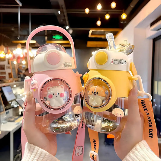 Cute Kids Water Bottles With Straw For Girls Children's 820ml Large Capacity Kawaii Cartoon Student School Travel Water Cup