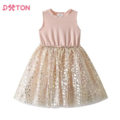 DXTON Summer Princess Dress For Girls Knitting Kids Clothing Printed Tulle Children Holiday Party Costume Sleeveless Girls Dress
