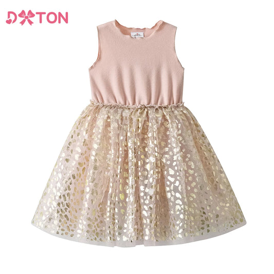 DXTON Summer Princess Dress For Girls Knitting Kids Clothing Printed Tulle Children Holiday Party Costume Sleeveless Girls Dress