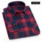 Spring and Autumn Fashion Cotton Long Sleeve Men's Shirt New Brushed Red Plaid Business Leisure Fit Flannel No iron
