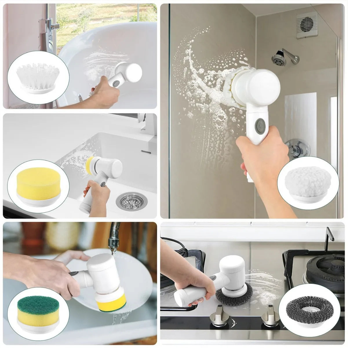 5 in 1 Powerful Electric Cleaning Brush Spin Scrubber Brush Deep Cleaning with 5 Replaceable Heads For Bathroom Kitchen 2025 New