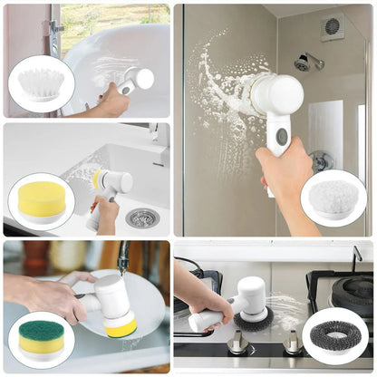 5 in 1 Powerful Electric Cleaning Brush Spin Scrubber Brush Deep Cleaning with 5 Replaceable Heads For Bathroom Kitchen 2025 New