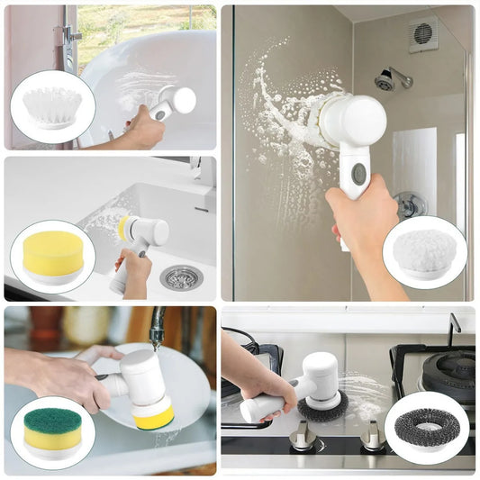 5 in 1 Powerful Electric Cleaning Brush Spin Scrubber Brush Deep Cleaning with 5 Replaceable Heads For Bathroom Kitchen 2025 New