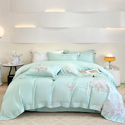 100% Egyptian Cotton Flowers Embroidery Luxury Bedding Set White/Pink Duvet Cover Set Bed Sheet/Fitted Sheet Pillowcases 4Pcs