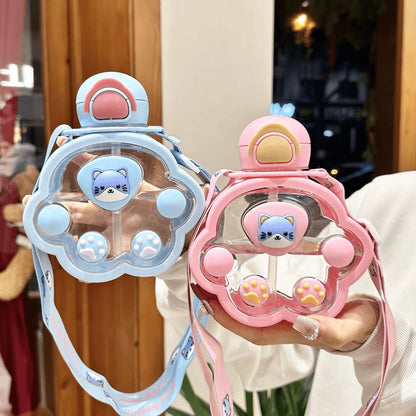 2025 New Cartoon Children'S Student Fun Mars Rover Plastic Cup Cat Claw Simple Straw Cup Outdoor Portable Bouncing Water Cup