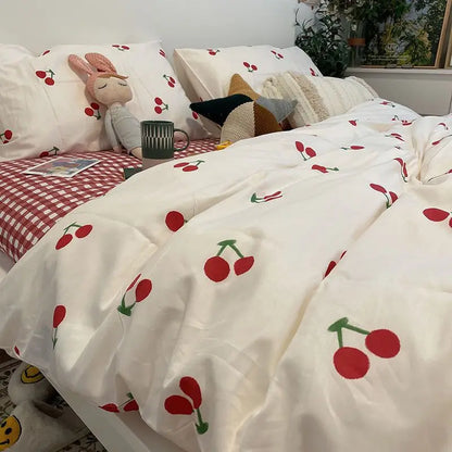 Ins Floral Bedding Set with Duvet Cover Flat Sheet Pillowcases New Summer No Filler Full Queen Size Hotel Home Soft Bed Linens