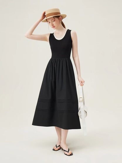 FSLE Classic Cleanfit Elegant Fake Two-pieces Vest Summer Women Long Dress 2024 New Versatile Casual A-Line Dress 24FS12982