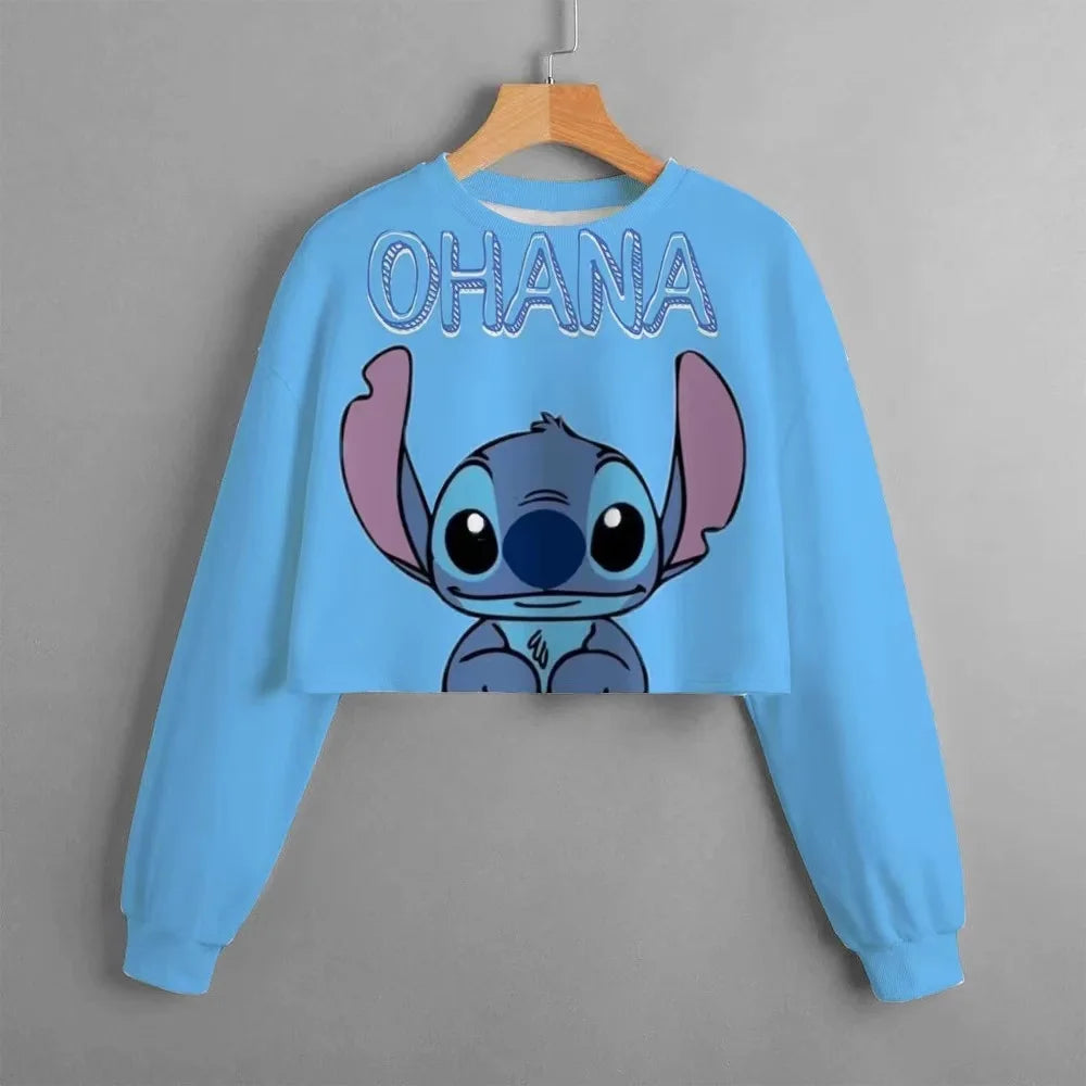 2024 Autumn New Girls Kids Clothing Print Cropped Hoodie Disney Stitch Casual Cute Cartoon Girls Sweatshirt Tops Classic Hoodie