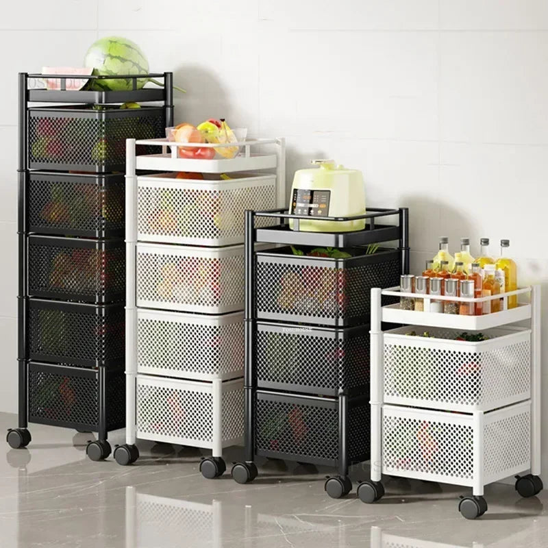 Household Auxiliary Cart with Wheels Multi-functional Rotating Kitchen Trolleys Fruit Vegetable Kitchen Storage Trolley Cart