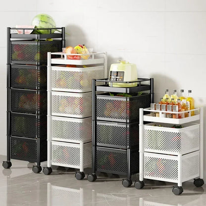 Household Auxiliary Cart with Wheels Multi-functional Rotating Kitchen Trolleys Fruit Vegetable Kitchen Storage Trolley Cart