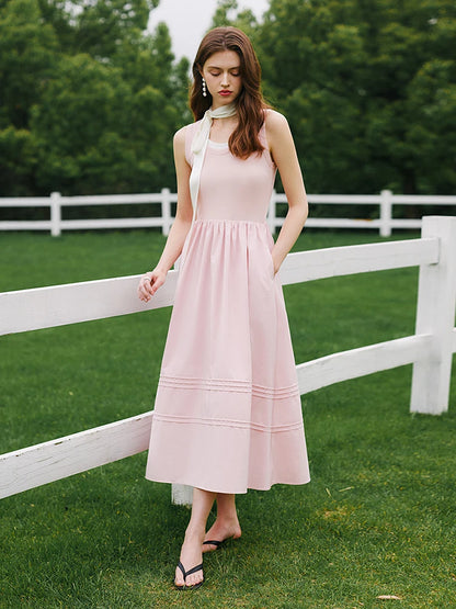 FSLE Classic Cleanfit Elegant Fake Two-pieces Vest Summer Women Long Dress 2024 New Versatile Casual A-Line Dress 24FS12982