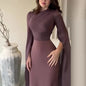 Fashion Satin Solid Robe Dress Ladies Temperament O-neck Slim Evening Dress Elegant Batwing Sleeves High Waist Pleats Long Dress
