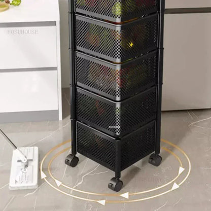 Household Auxiliary Cart with Wheels Multi-functional Rotating Kitchen Trolleys Fruit Vegetable Kitchen Storage Trolley Cart