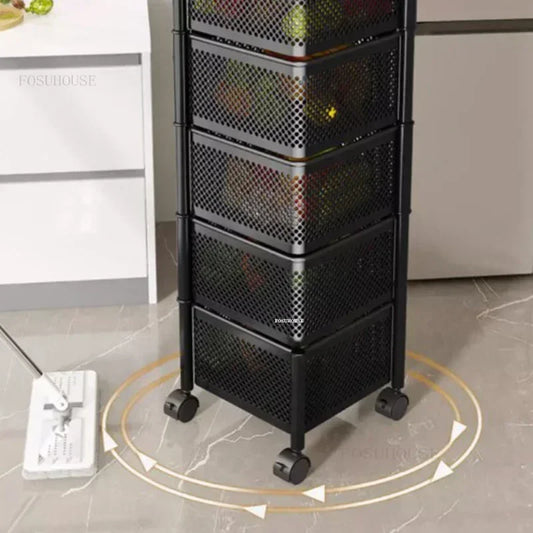 Household Auxiliary Cart with Wheels Multi-functional Rotating Kitchen Trolleys Fruit Vegetable Kitchen Storage Trolley Cart