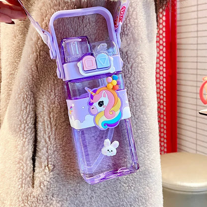 520ml Cartoon Plastic Water Bottle With Strap BPA Free Portable Creative Durable Kids Student Drinking Bottle