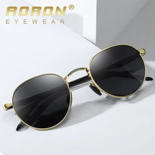 AORON Retro Polarized Sunglasses Round Sun Glasses Men Women Mirror Reflective Metal Frame Aluminum Legs Men Sunglasses A553