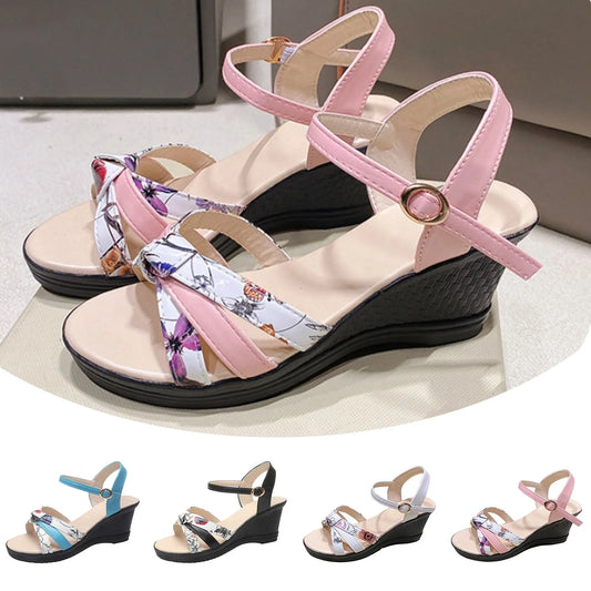Women One Button Sandals High Wedges Heel Shoes For Summer With Arch Support Comfortable Commuting Work Sandal for Women