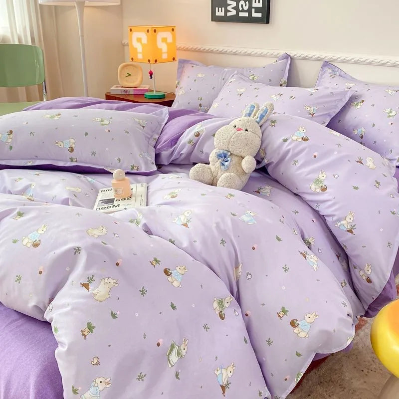 Ins Floral Bedding Set with Duvet Cover Flat Sheet Pillowcases New Summer No Filler Full Queen Size Hotel Home Soft Bed Linens