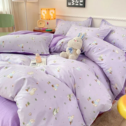 Ins Floral Bedding Set with Duvet Cover Flat Sheet Pillowcases New Summer No Filler Full Queen Size Hotel Home Soft Bed Linens