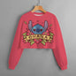 2024 Autumn New Girls Kids Clothing Print Cropped Hoodie Disney Stitch Casual Cute Cartoon Girls Sweatshirt Tops Classic Hoodie