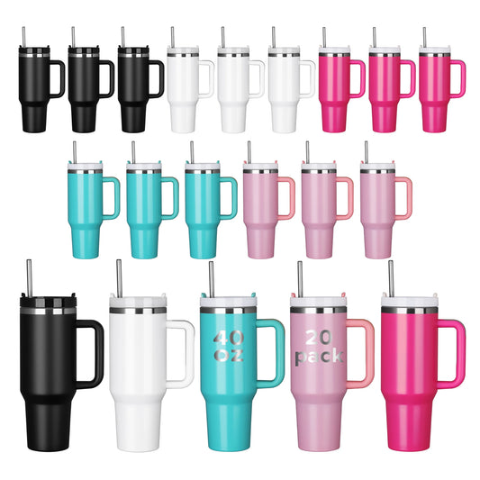20 Pack 40OZ tumbler，Detachable Handle With lid and Straw, Mixed Color insulated water bottles, Laser engraved coffee travel mug